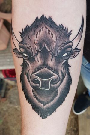 My most recent tattoo. Ox/Taurus (Born Chinese Year of the Ox & star sign is Taurus).Right inner forearm.