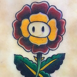 Training on pig skin. I really love old school. . . . Reference in net. Its a Super Mario World flower. 