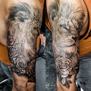 Lion and Rose's half sleeve tattoo
