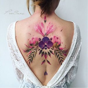 Tattoo by Pis Saro #PIsSaro #watercolortattoo #watercolor #painterly #fineart #painting #color #flowers #floral #leaves #nature
