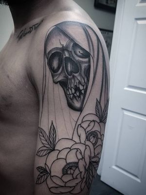 Reaper and peonies black and grey