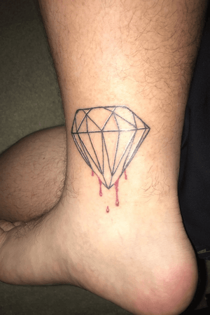 My matching tattoo with my brother. The diamond represents the strength of our friendship and the blood reperesents how we would shed bood for one another. 
