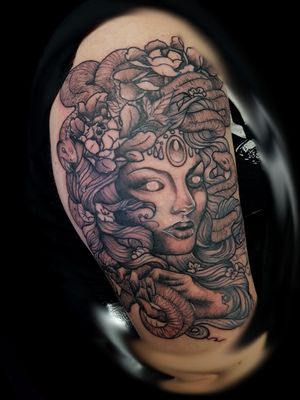 Tattoo uploaded by Goldie • Medusa #snakes #snake #color #linework