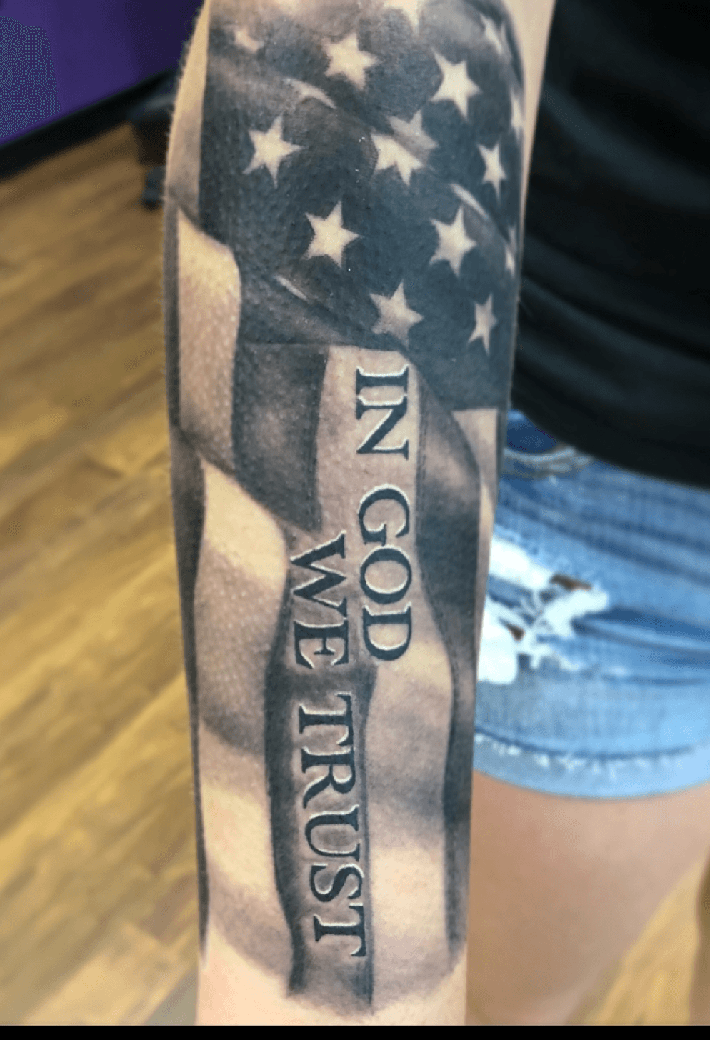 Black and Grey American Flag Tattoo by Drew  TattooNOW