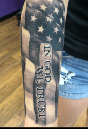 Patriotic black and grey american flag tattoo 