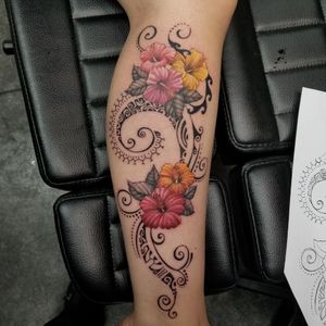 Hibiscus and tribal tattoo