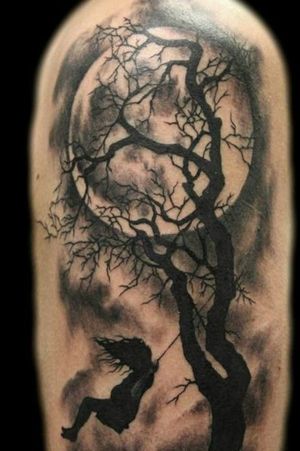 Working on ideas for my next tattoo..I want a moon in the background with a watercolor weeping willow and a boy on a swing with the words I'll see you on the dark side of the moon..in memory of my son 
