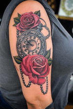 Color work #clocks and #roses #sleeve