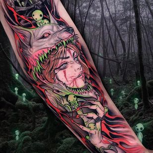 Tatuaje de Brando Chiesa #BrandoChiesa #newschooltattoo #newschool #color #StudioGhibli #retrato #forestspirits #kodama #PrincessMononoke