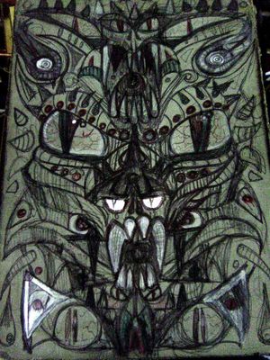 Canvas back of my sketch book #skulls #picturewithinapicture #MultiImage #evil #scary #demons #monsters #horror