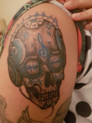 Loving my new sugar skull DJ tattoo done today 