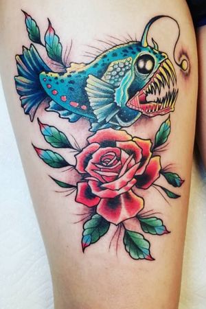 My neo traditional angler fish with a rose done by Chris Burke