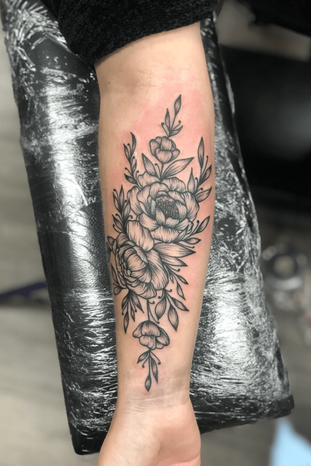Tattoo uploaded by Tattoodo  Snake and Peonies tattoo by Henbo Henning  HenboHenning flowertattoos blackwork linework dotwork snake reptile  peony flowers floral nature  Tattoodo