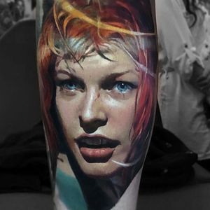 Tattoo by Valentina Riabova #ValentinaRiabova #realismtattoos #hyperrealismtattoos #realism #hyperrealism #realistic #thefifthelement #multipass #portrait #girl #lady #babe #color #Leeloo #MillaJovovich