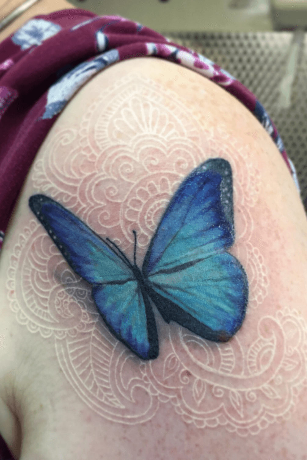 HandpokedHumancanvases  no 304 Blue Morpho Butterfly  Handpoked on  shellsfred    To the everchanging wishgranting spell of the Blue  Morpho Butterfly     spiritanimal bluemorphobutterfly butterfly  butterflytattoo 