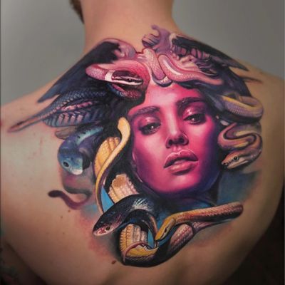 Tattoo by Sergey Shanko #SergeyShanko #realismtattoos #hyperrealismtattoos #realism #hyperrealism #realistic #Medusa #portrait #lady #babe #snakes #reptiles