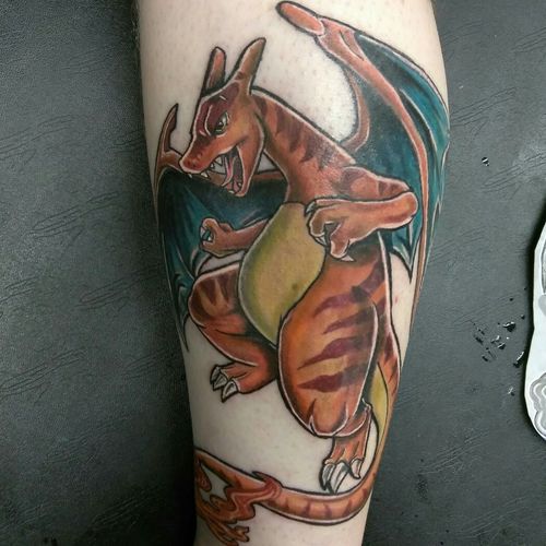 Tattoo and charizard white black Traditional Tattoo