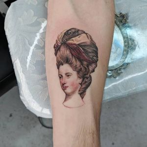 Tattoo by Nt Limoges #NTlimoges #beautifultattoos #beautiful #rococo #portrait #painting #painterly #lady #ladyhead