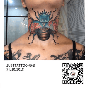 Tattoo by Mann tattooist. Wechat：Justtattoo02 Guangzhou Tattoo - #Justtattoo #GuangzhouTattoo #OriginalTattoo #TattooManuscript #TattooDesign #TattooFemaleTattooist #schooltattoo #neotraditional #neotraditionaltattoo #insect #insecttattoo #coloermatch #color #colortattoos #chafer #neck #necktattoo 