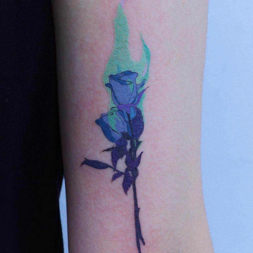 Burning rose tattoo on the right forearm  Fire tattoo Flame tattoos Neck  tattoo