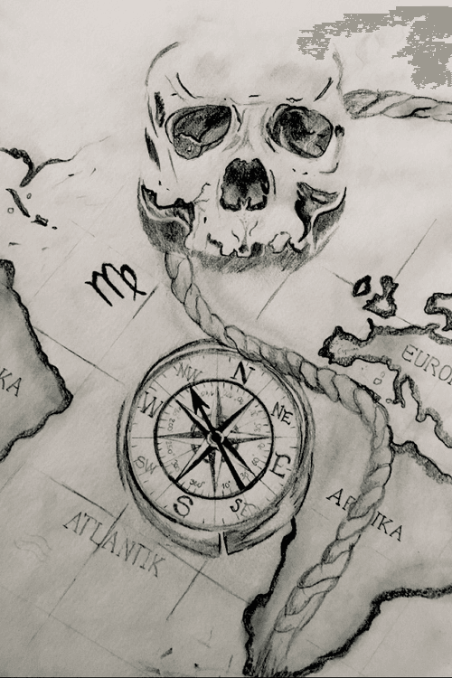 #skull #world #compass #blackandgrey 