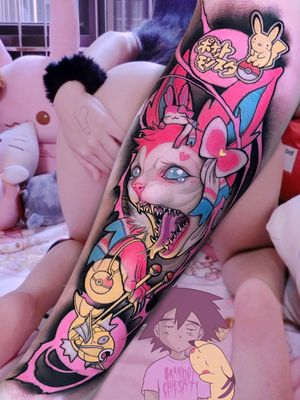 Tattoo by Brando Chiesa #BrandoChiesa #pastelgore #color #anime #manga #Japanese #illustrative #cat #butnny #pokemon #goldfish #pikachu
