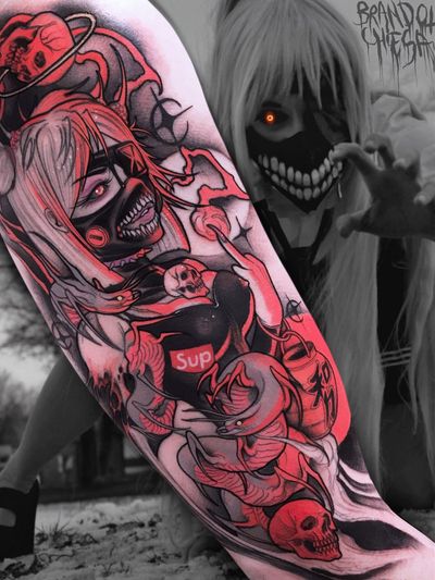 Tattoo by Brando Chiesa #BrandoChiesa #pastelgore #color #anime #manga #Japanese #illustrative #demon #eel #snake #babe #pinup #babe