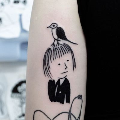 Tattoo by Woozy #Woozy #illustrativetattoos #illustative #blackwork #face #portrait #bird