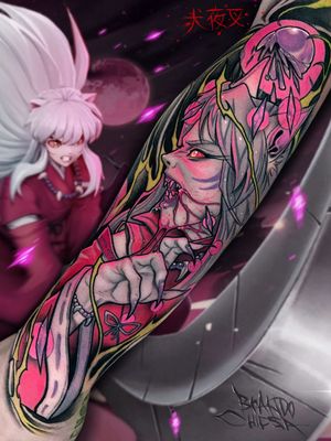 Tattoo by Brando Chiesa #BrandoChiesa #pastelgore #color #anime #manga #Japanese #illustrative #Inuyasha #demon #crystals