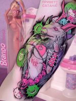 Tattoo by Brando Chiesa #BrandoChiesa #pastelgore #color #anime #manga #Japanese #illustrative #baphomet #babe #satan #pentagram #hellokitty #lantern #moon #skull