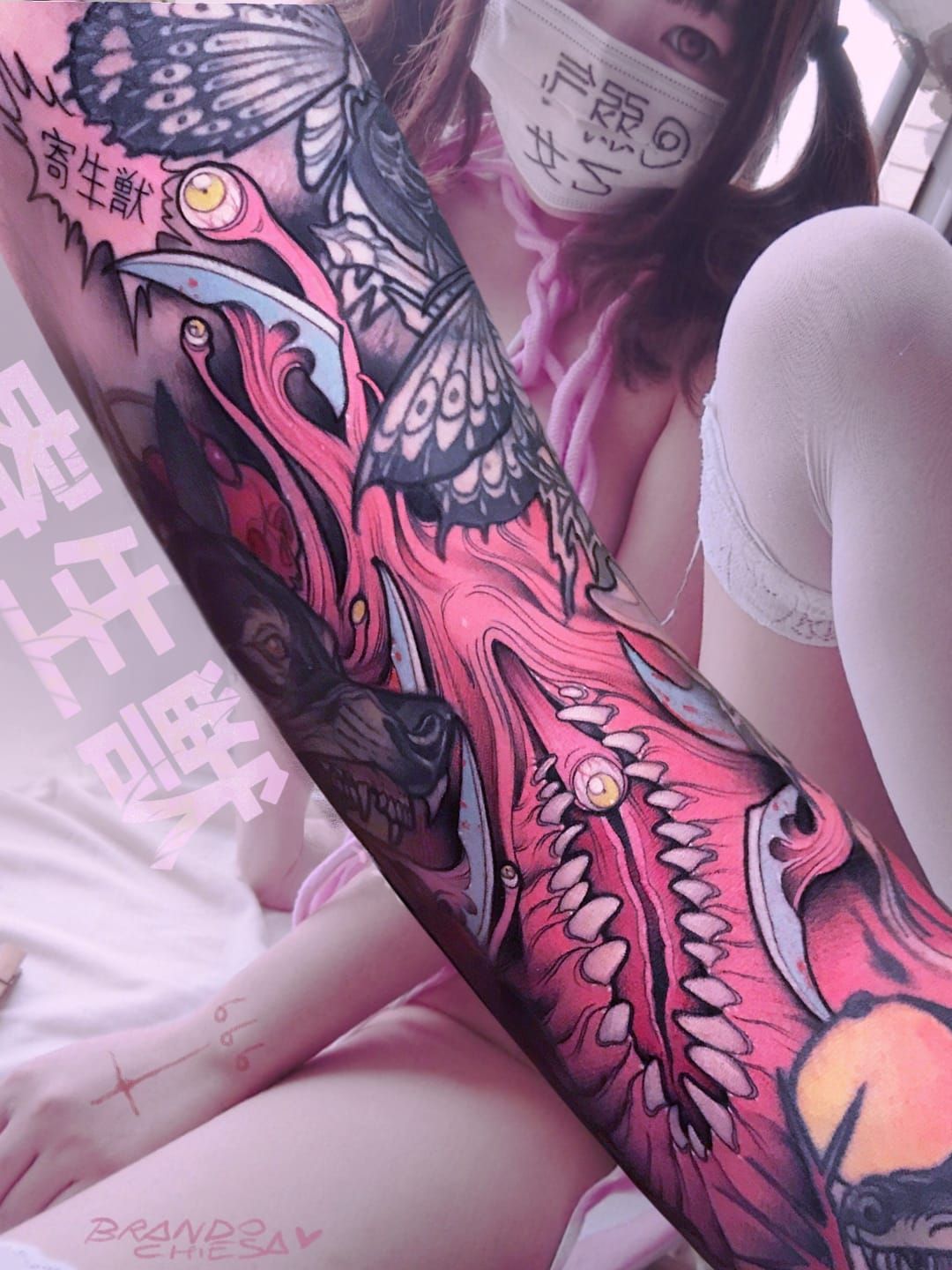 Tattoo uploaded by Brando Chiesa • Tattoo by Brando Chiesa #BrandoChiesa # pastelgore #color #anime #manga #Japanese #illustrative #monster #pink •  Tattoodo