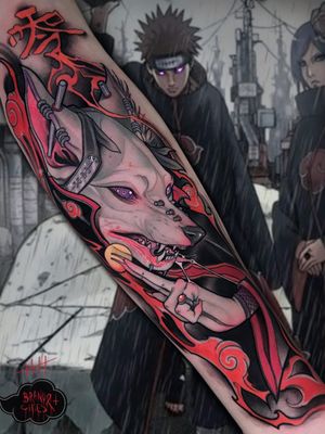 Tattoo by Brando Chiesa #BrandoChiesa #pastelgore #color #anime #manga #Japanese #illustrative #spirit #magic #wolf #scifi