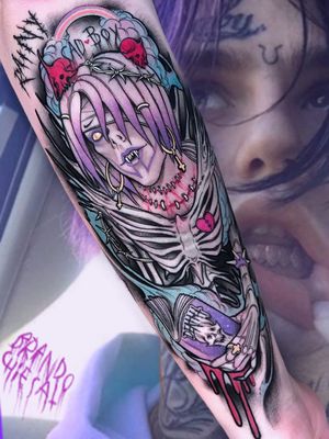 Tattoo by Brando Chiesa #BrandoChiesa #pastelgore #color #anime #manga #Japanese #illustrative #rainy #sadboy #skeleton #brokenheart #death #vampire