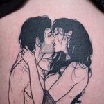 Tattoo by Sad Amish Tattooer #SadAmishTattooer #SadAmish #illustrativetattoos #illustative #portrait #kiss #couple #love