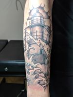Traditional Lighthouse with Japanese style waves