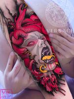 Tattoo by Brando Chiesa #BrandoChiesa #pastelgore #color #anime #manga #Japanese #illustrative #medusa #legend #Myth #portrait #ladyhead #snake #serpents