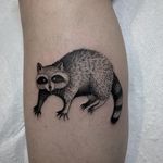 Tattoo by Justin Olivier #JustinOlivier #illustrativetattoos #illustative #linework #raccoon #animal #cute #blackwork