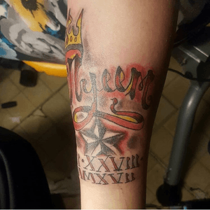 Ny’eem 12-28-2017.   #nametattoo #name #baby #red #star #forever #crown #king #mysonsname #gang #romannumerals 
