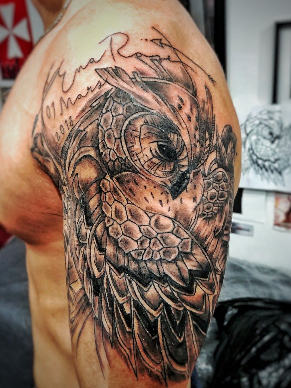 Shoulder Tattoo  Cool tattoos for guys Tattoos for guys Owl tattoo design