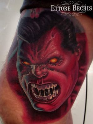 Red Hulk portrait tattoo done at Ettore Bechis Tattoo Studio in Miami Beach with tubes and needles by  KingPin Tattoo Supply 