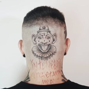 Tattoo by Mariana Oliveira #MarianaOliveira #favoritetattoos #favorite #illustrative #blackandgrey #clown #circus #circusfreak #funny #weird