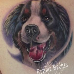 Portrait dog tattoo done at Ettore Bechis Tattoo Studio in Miami Beach with tubes and needles by  KingPin Tattoo Supply 