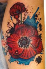 Watercolor Realism Poppy Flower Tattoo