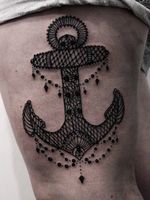 Traditional Anchor Lace Work Tattoo 