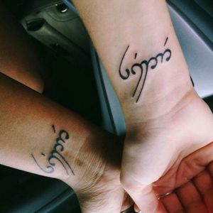 Matching The Lord of The Rings "Sisters" tattoos in Tolkien's Tengwar (Elvish) language. 