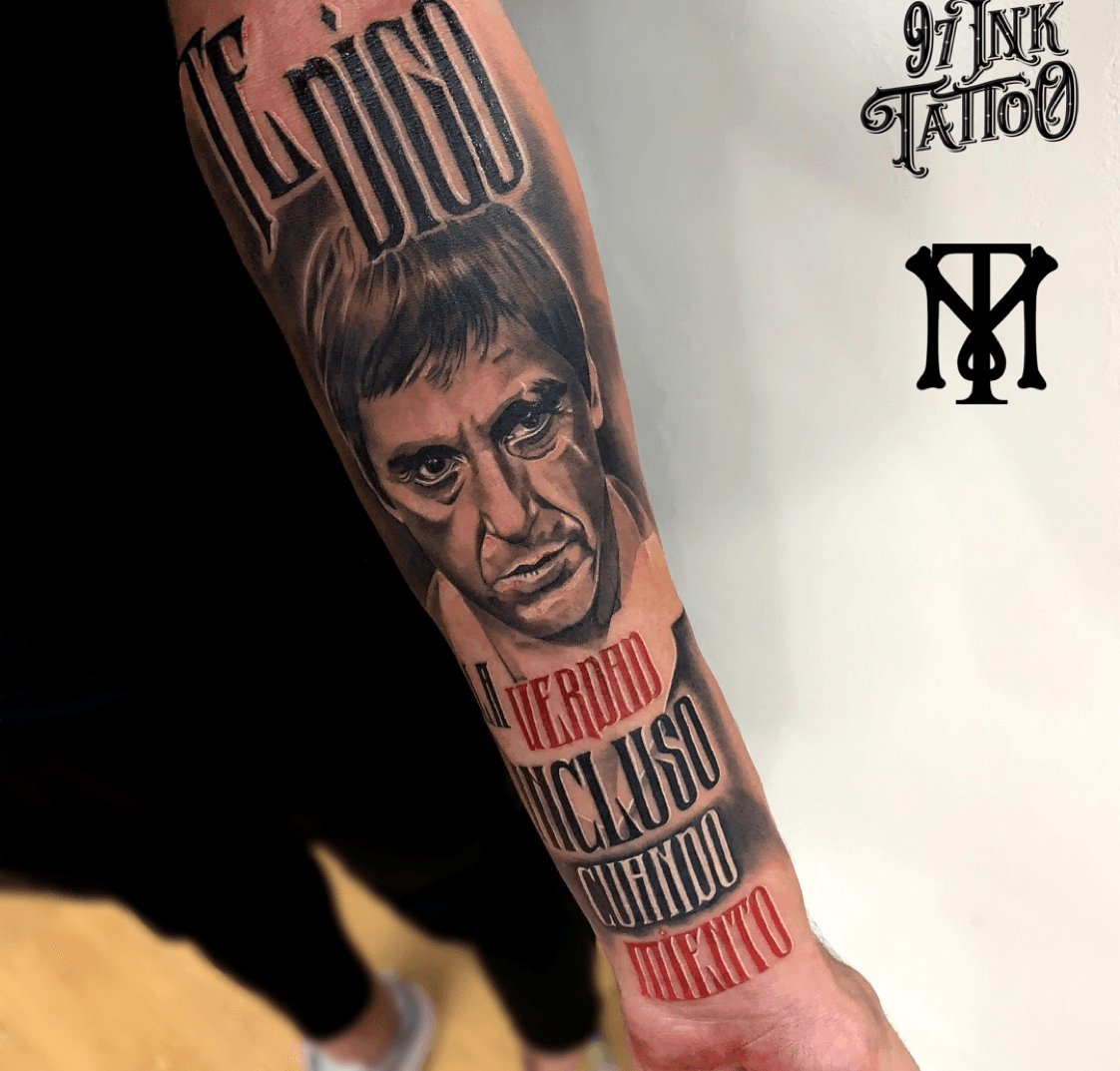 40 Scarface Tattoo Design Ideas For Men  Al Pacino Ink  Gangster tattoos  Best sleeve tattoos Forearm band tattoos