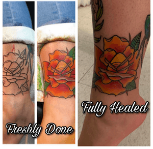 Here's another #HealedTattoo I did that to be honest I was a little worried how it was gonna heal because of the fact of not using any black&grey shading ! But again I love to doing #boldtattoos with #boldcolor so I knew it was gonna last 🤟🏻 Especially knowing how tricky yellow heals ! But all-around #SolidTattoo 😎🎨🖊#TattzByAG #Ink #Tattoo #Tatuaje #BodyArt #traditionaltattoo #traditional #traditionalart #rose #rosetattoo #sunsetcolors #tatuajecurado #nyc #nyctattoo #nyctattooartist #newyorkcitytattoo #newyorkcitytattooartist #neotraditional #neotraditionalart #neotraditionaltattoo