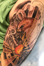 Progress shot of a Redtail hawk #colortattoo #tattoo #lanterntattoo #simmsink #napa 