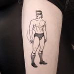 Tattoo by James Lauder #JamesLauder #MrLauder #illustrative #popart #blackandgrey #beefcake #style #babe #blindfold #cigarette #smoke #sexy
