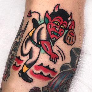 Tattoo by Needles Tattooing #NeedlesTattooing #satantattoos #satan #devil #demon #hell #death #color #traditional #baseball